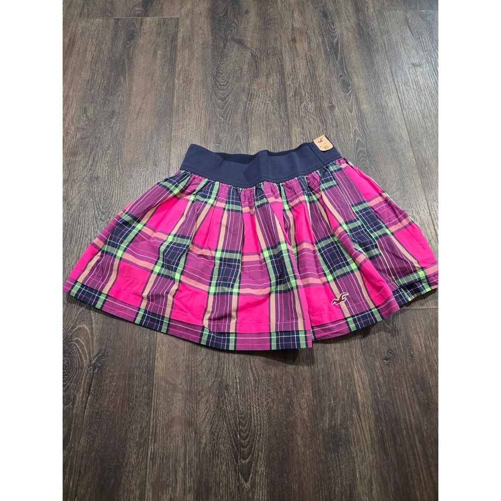 Hollister Plaid Mini Skirt Pink Navy Blue Green Pleated Skater XS